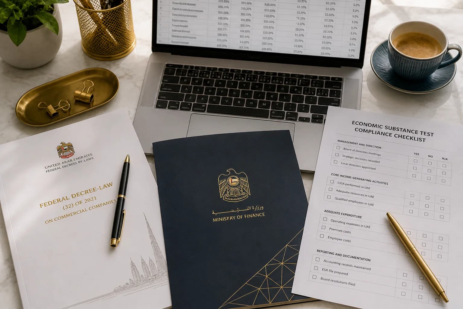 ESR compliance document review — UAE Ministry of Finance ESR filing checklist and entity records