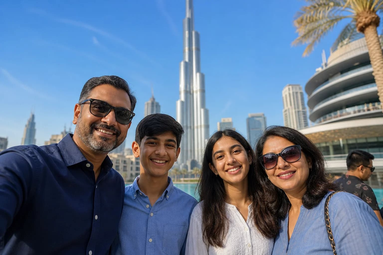Family enjoying Dubai Marina waterfront after securing UAE Golden Visa with full family sponsorship