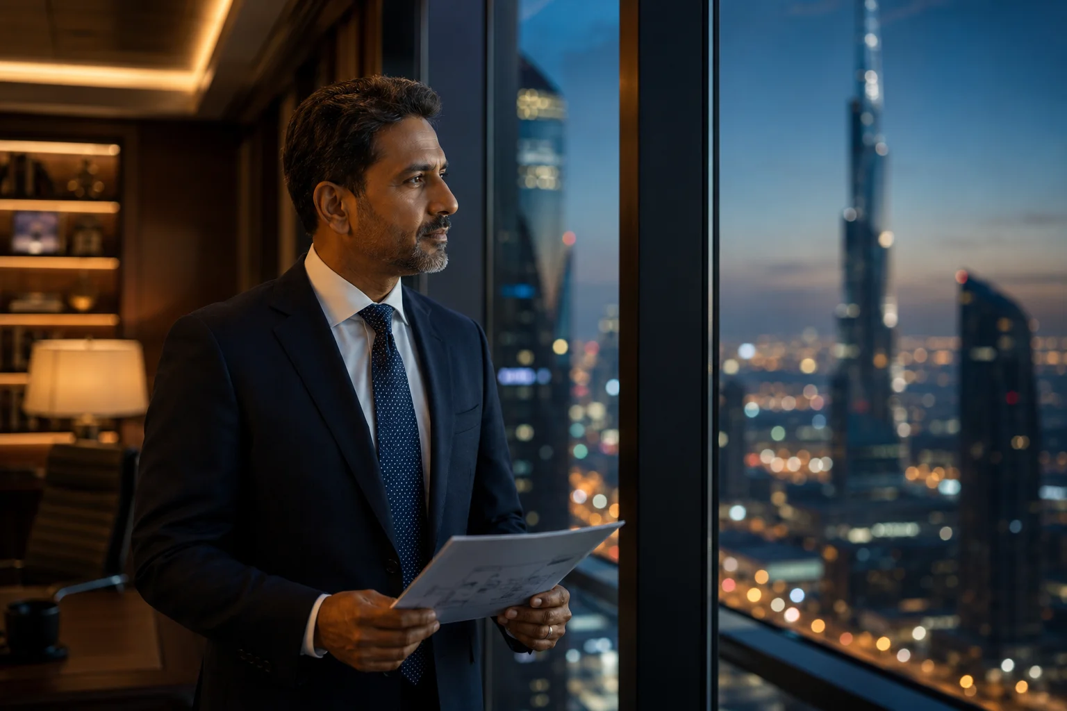 Tax optimisation advisory session in a Dubai high-rise office — Jashvantkumar Prajapati