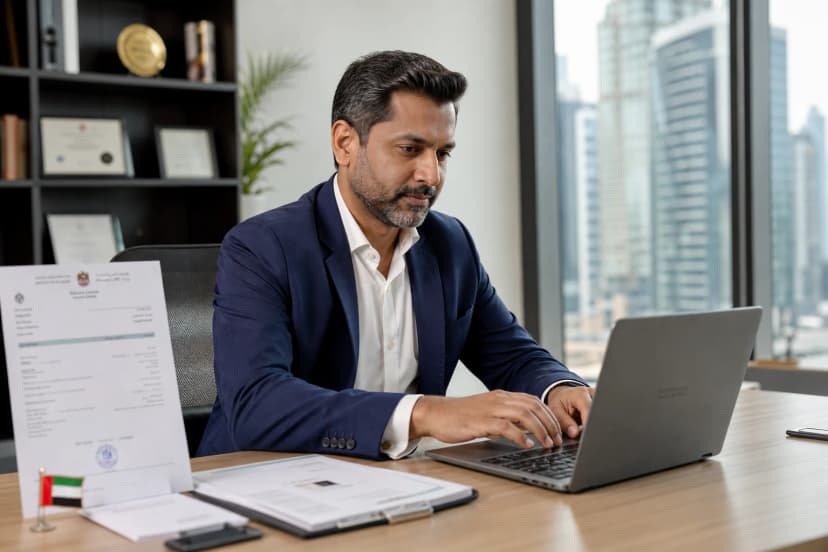 Business owner renewing UAE trade licence online through DET portal