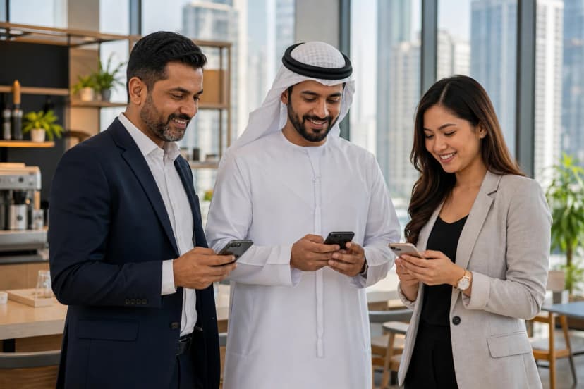 UAE office employees receiving timely salary payments — WPS compliant business